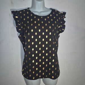 C+D+M stylish blouse, black with metallic gold leaf design in size XL